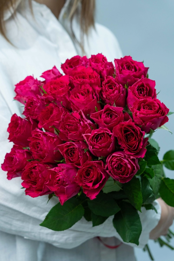 Картинка Букет из 25 малиновых роз Кения 40 см