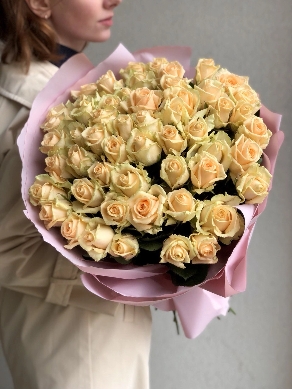 Картинка Букет из 51 розы Пич Аваланж 80 см