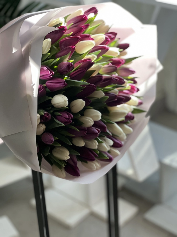 Картинка Букет из 101 тюльпана  "Фиалка"