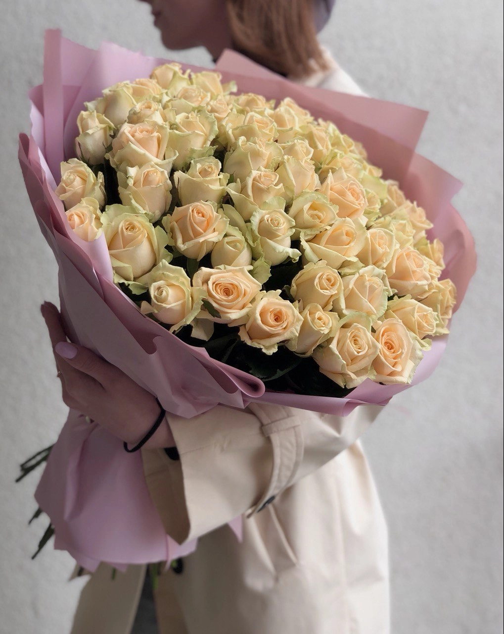 Картинка Букет из 51 розы Пич Аваланж 80 см