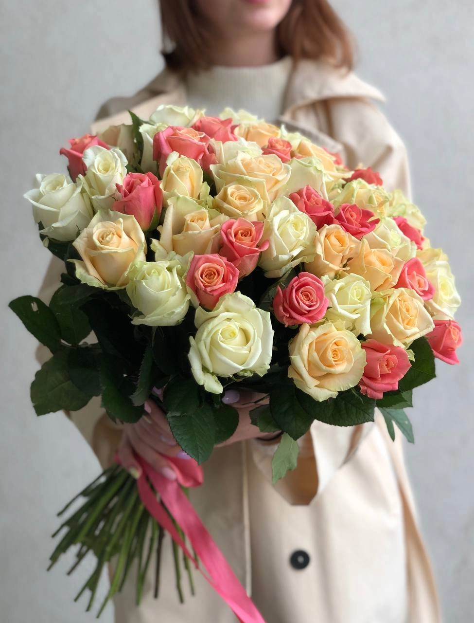 Картинка Букет из 51 розы "Коралловый риф"  50 см