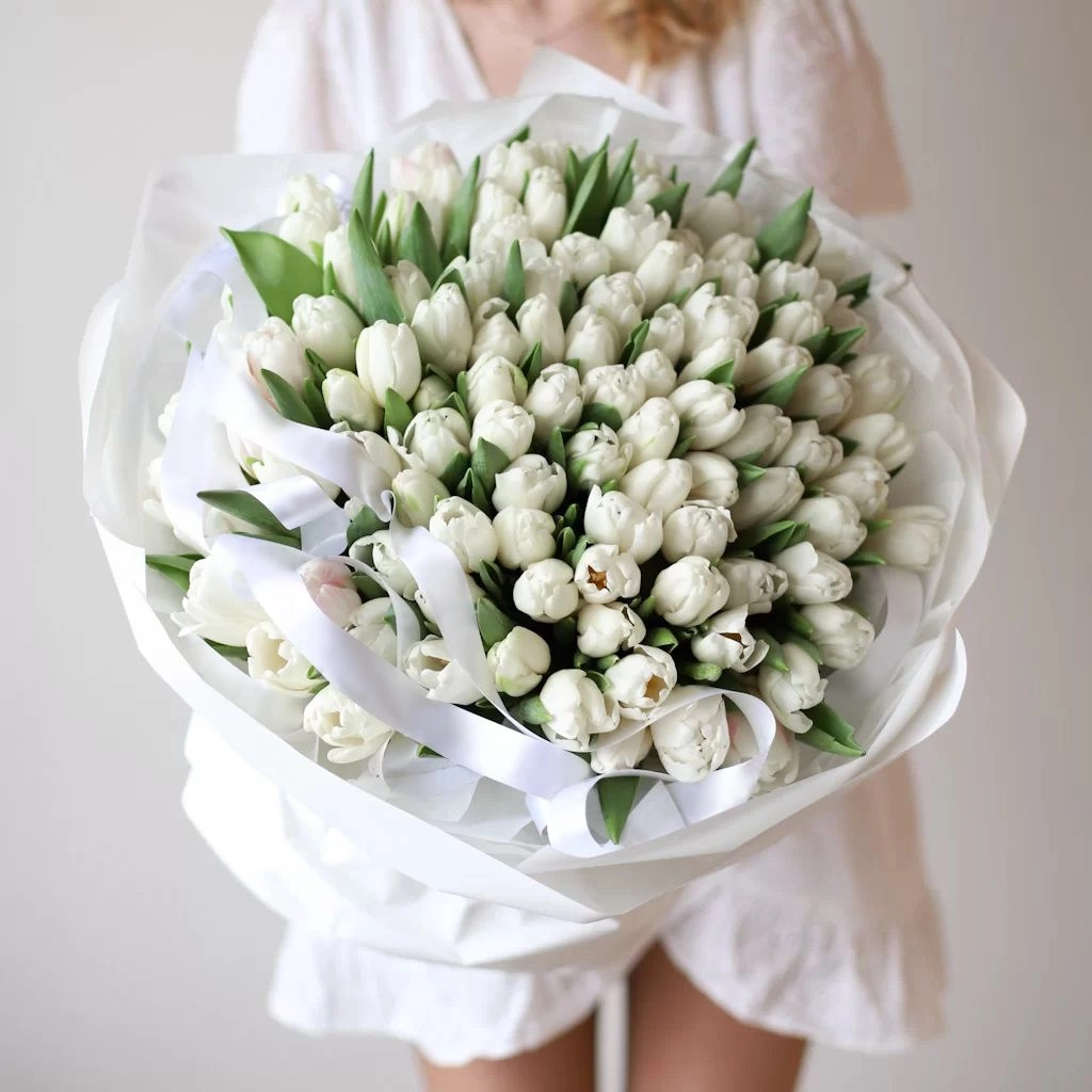 Картинка Букет из 101 белого тюльпана "Аргентина"