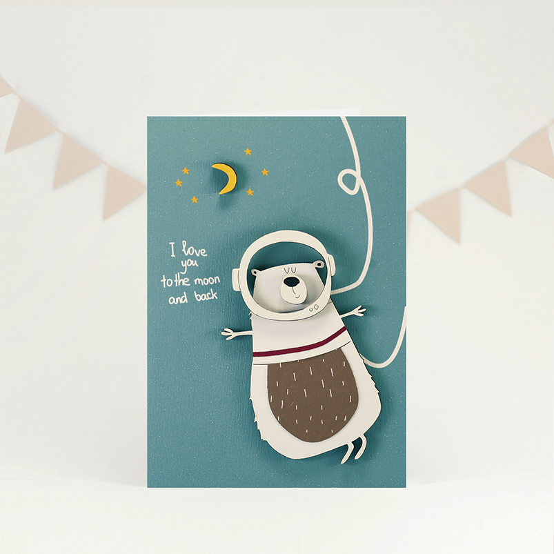 Картинка Открытка "I love you" мишка-космонавт