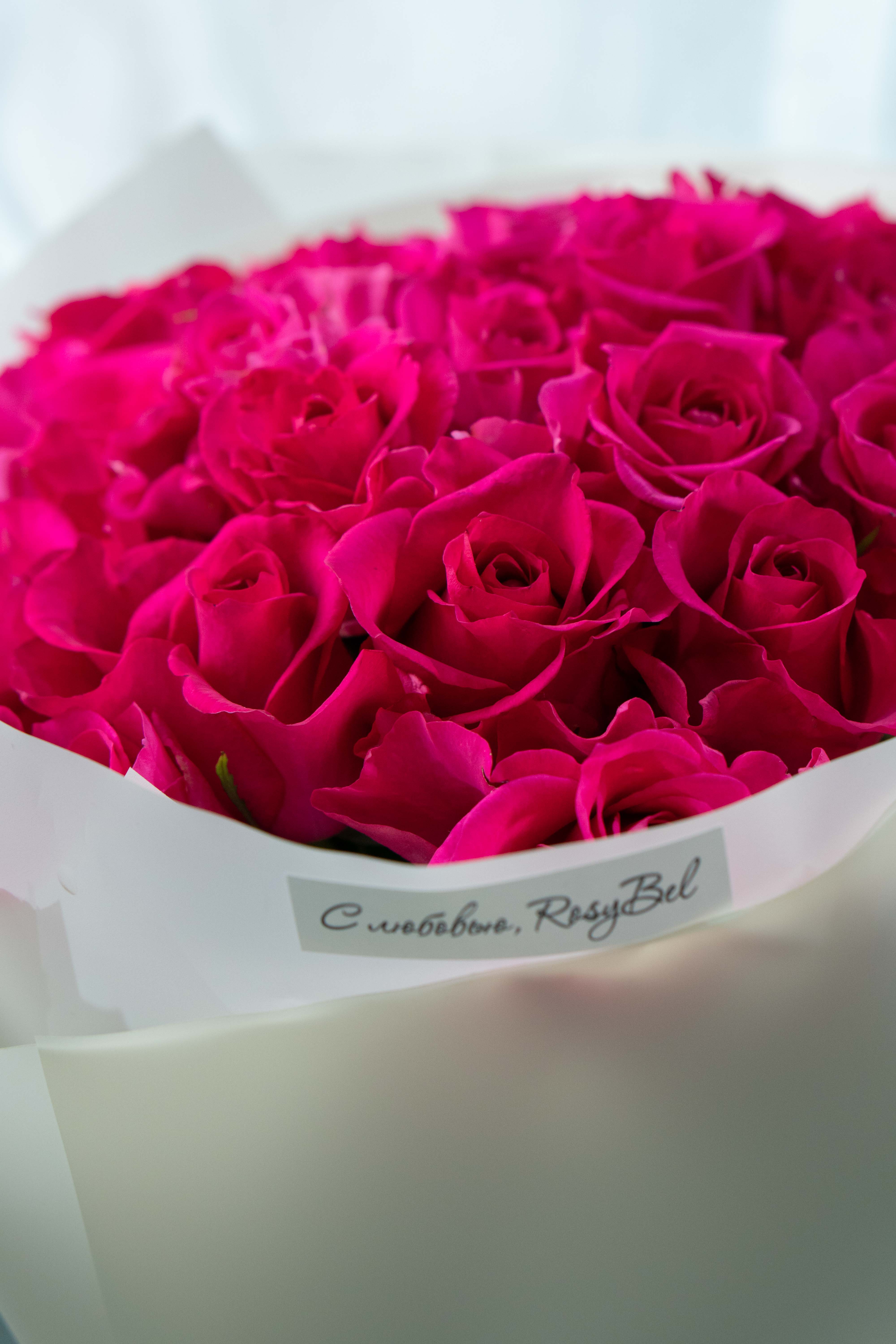 Картинка Букет из 25 роз сорта Лейла 70 см