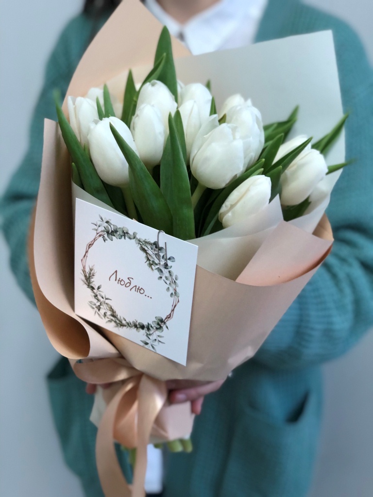 Картинка Букет из 15 тюльпанов "Антарктида"