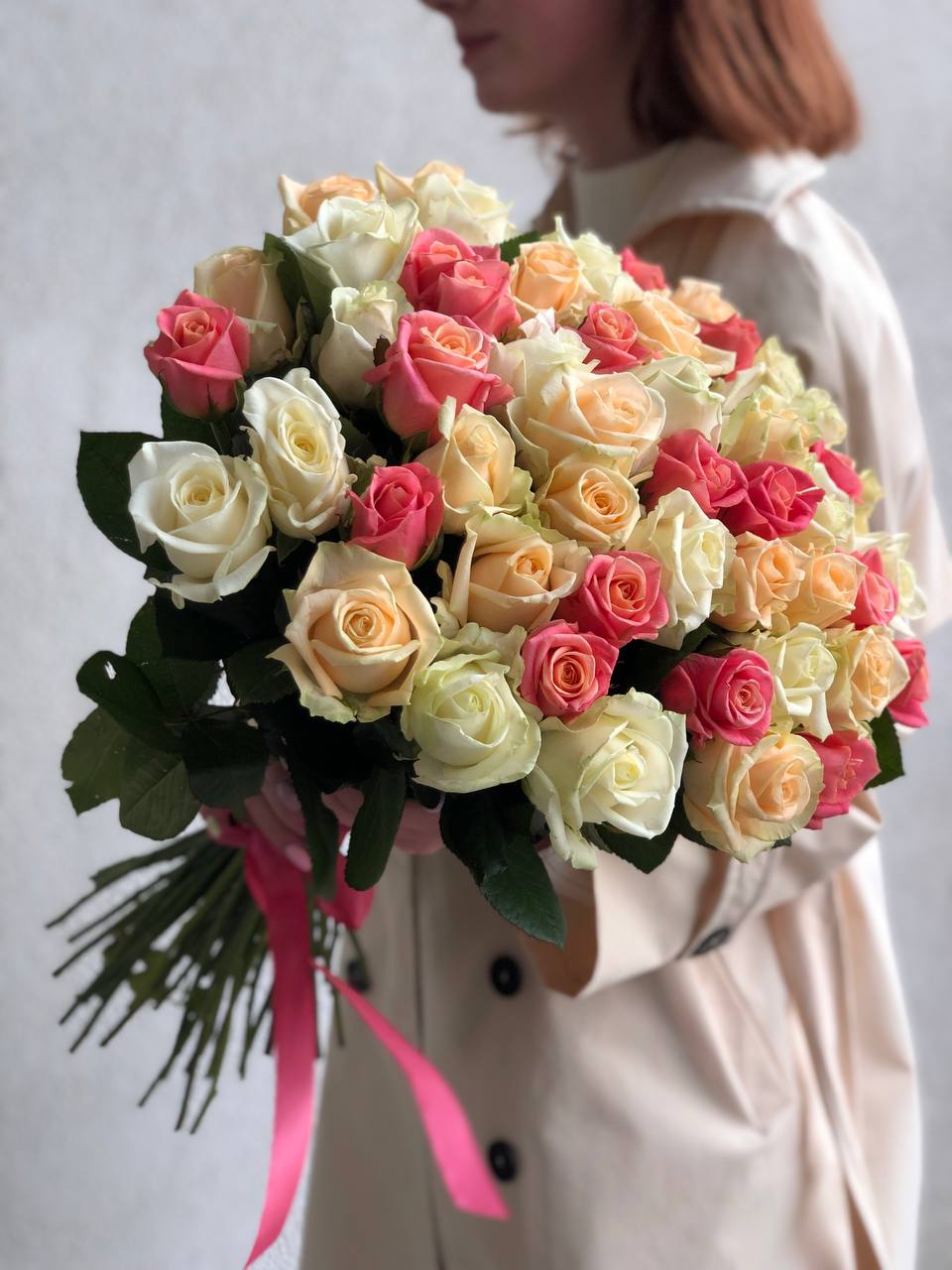 Картинка Букет из 51 розы "Коралловый риф"  60 см